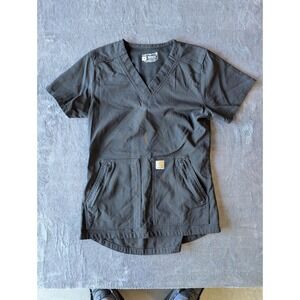 Carhartt Modern Fit Scrub Top Womens XS Grey V-Neck Zipper Pockets Workwear